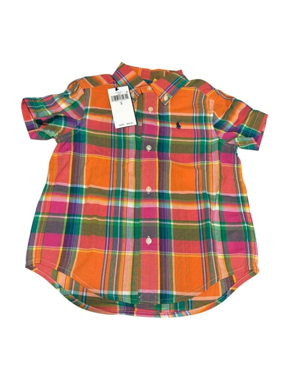 Polo Ralph Lauren Boys Plaid Short Sleeve Button-Down Shirt Size 3 New